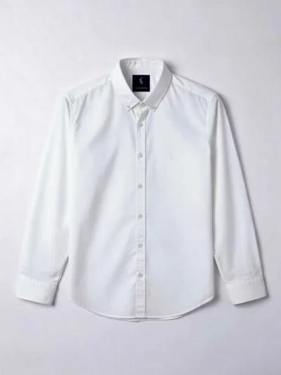 White men's dress shirt with long sleeves and button-down collar
