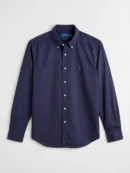 Classic navy blue Ralph Lauren button-down shirt with white buttons