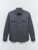 Dark gray men's button-up shirt with two chest pockets