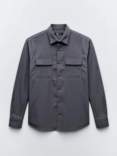 Dark gray men's button-up shirt with two chest pockets