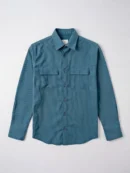 Teal blue long sleeve button down shirt with two chest pockets