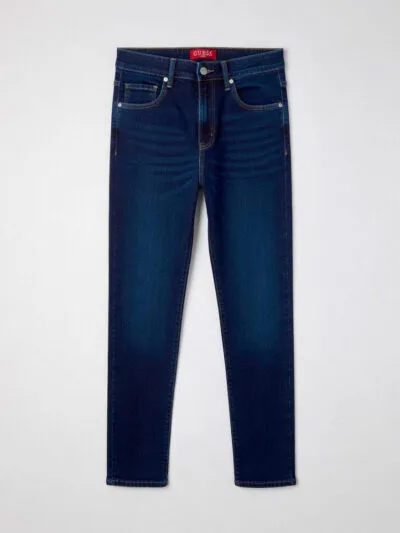 Dark blue Guess jeans for women, straight leg, button fly, red label