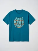 Teal blue t-shirt with 'New York 1966' graphic print on front