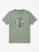 Green t-shirt with 'New York' logo and 'Fresh Brand' text on a white background
