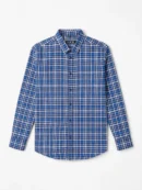 Blue and white plaid button-down shirt for men