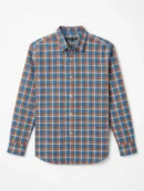Blue, orange, and white plaid button-down shirt for men