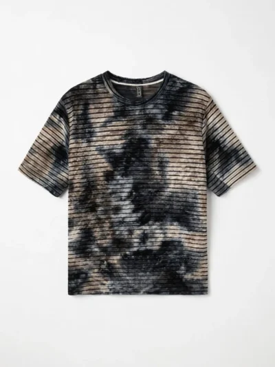 Black and beige tie-dye short sleeve t-shirt on white background